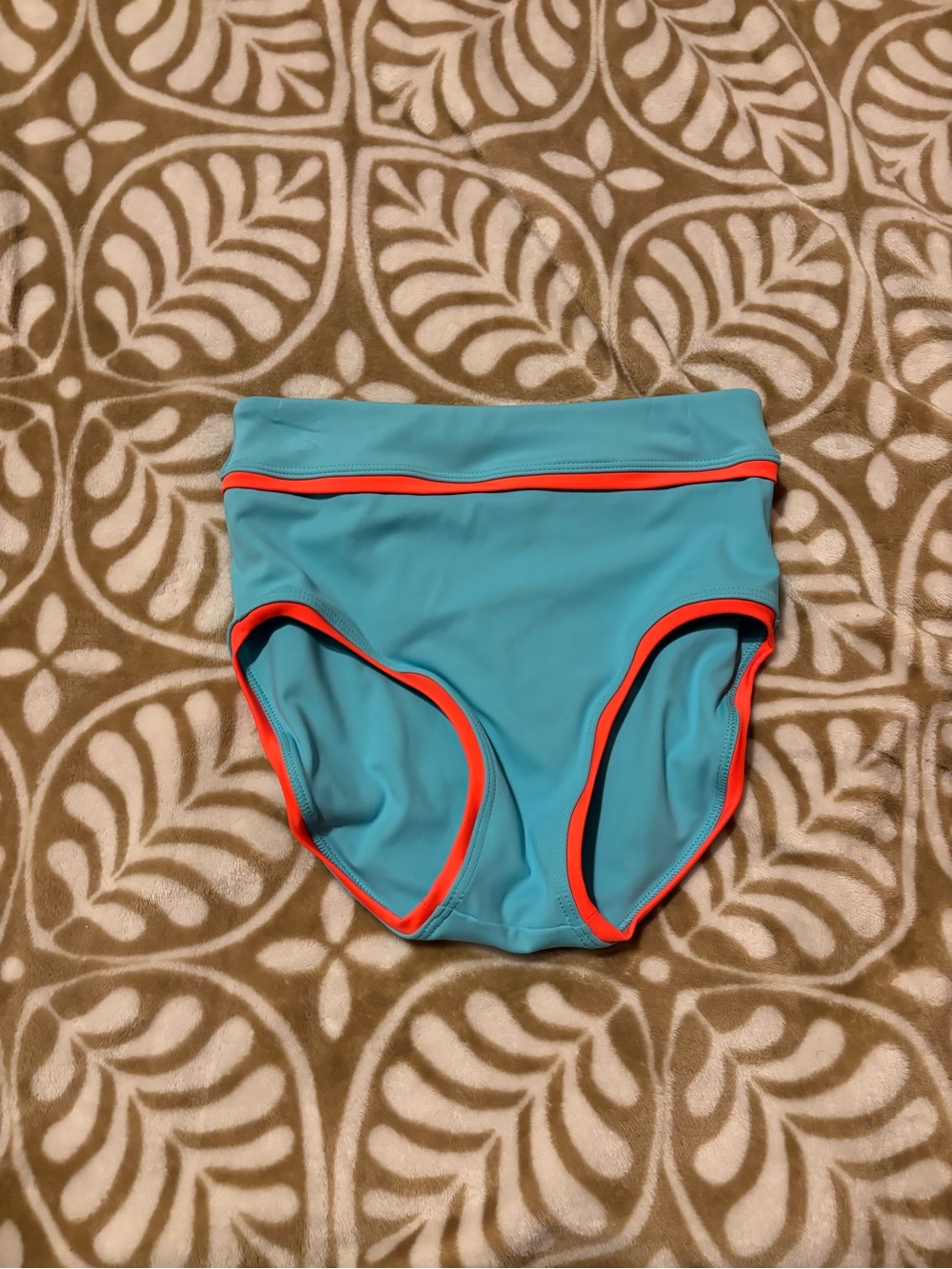 Turquoise High-Waist Dance Brief Bottom with Coral Trim Tiger Friday